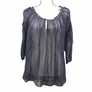 MARC JACOBS NAVY SILK TUNIC WITH TIES DOWN THE SLEEVE